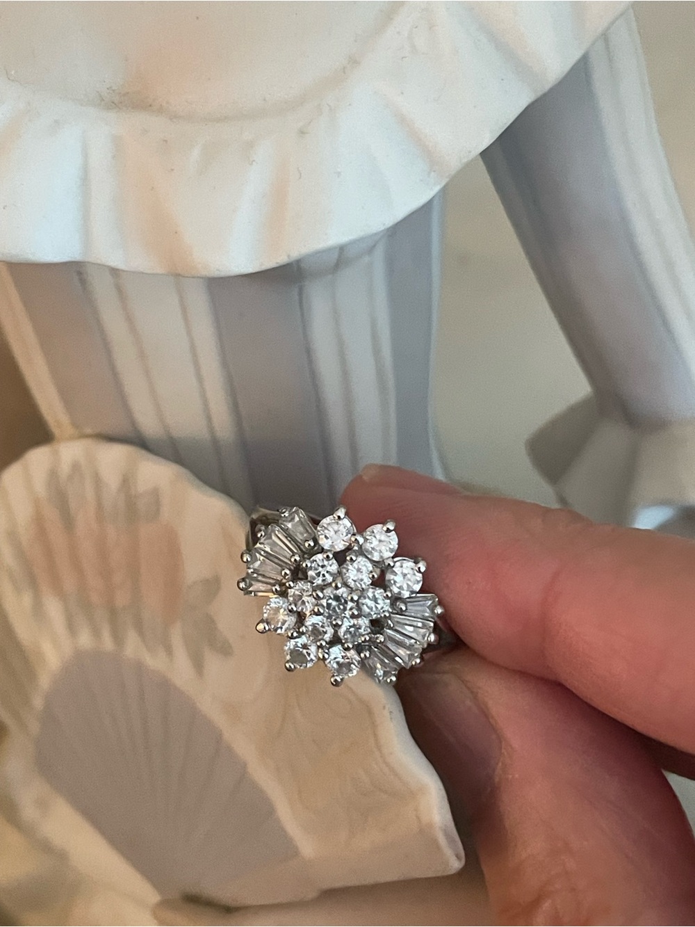 Vintage Cubic Zirconia Engagement Cluster Cocktail Ring 925 Sterling Silver